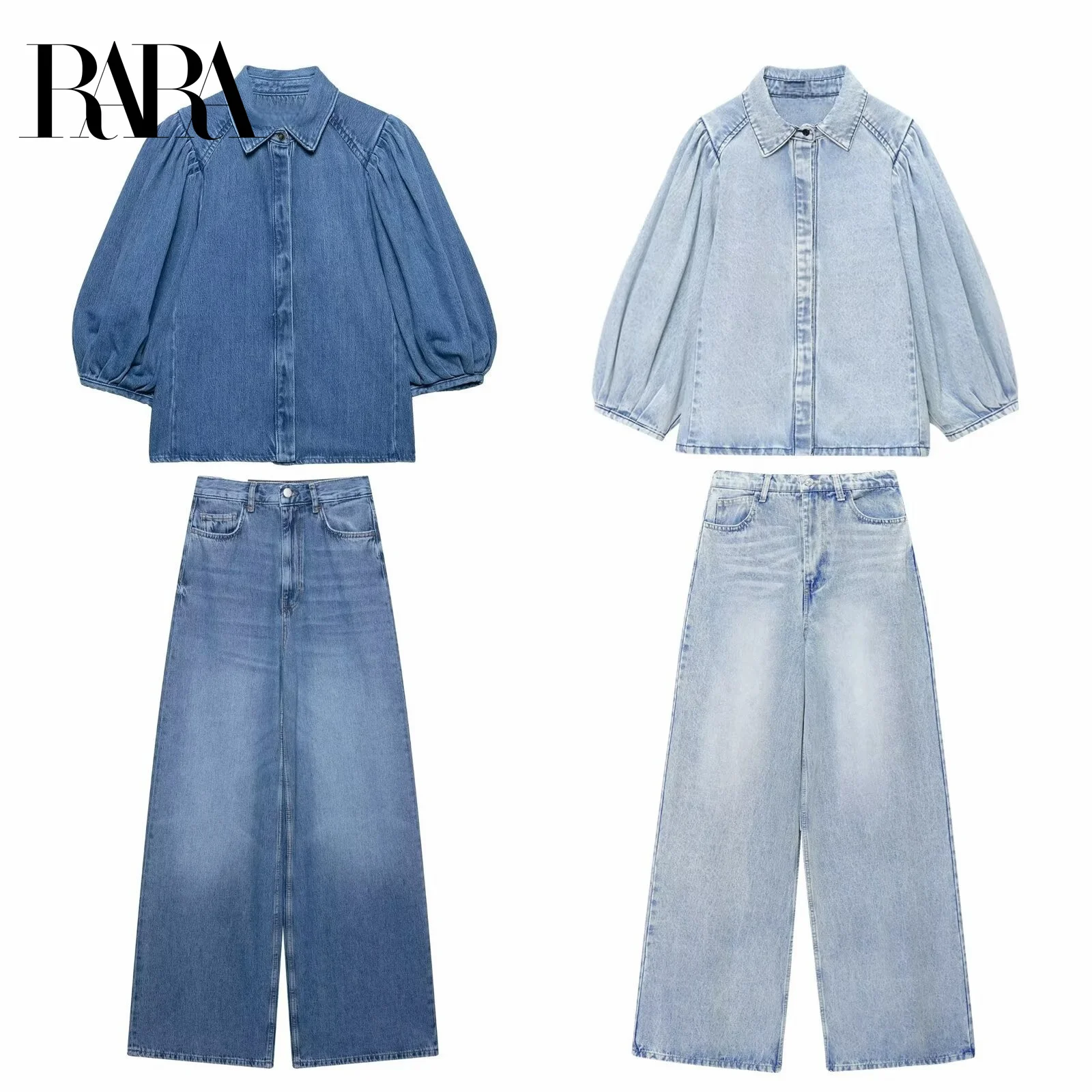 

RARA2025 new women's casual fashion versatile comfortable stylish fashionable denim shirt top + high waist wide leg jeans