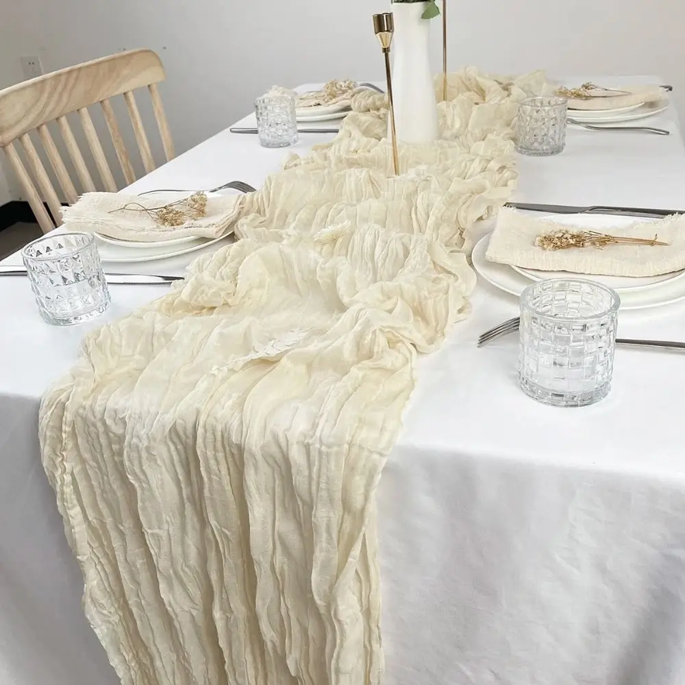 

Long Vintage Table Runners 90x180/300cm Boho Gauze Tablecloth Multi-color Rustic Country Cheesecloth Table Setting Dinning Decor