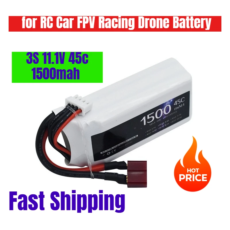 

LiPo Battery 3S 11.1V 45c 1500mah for RC Car FPV Racing Drone Battery