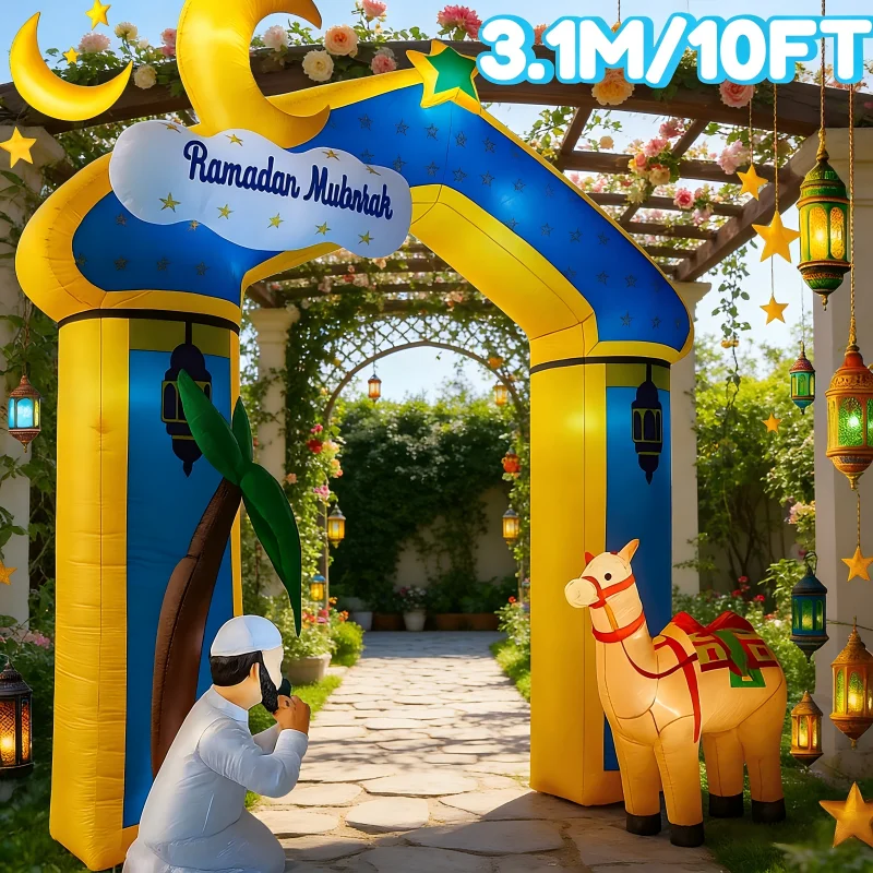 Muslim Eid Ramadan Festival Inflatable Arch Model Decoration 3.1M/10FT DIY Outdoor Garden Yard Ornament LED Light Holiday Gift