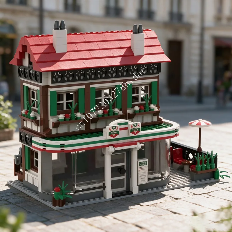 841PCS Pizzeria Rural Business & Residential House Puzzle Architecture Assembly Holiday Christmas Birthday Toy Set for Adult Age