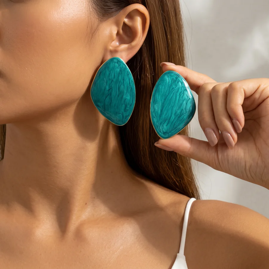 Elegant Enamel Geometric Earrings Irregular Shape Stud Jewelry For Women Formal & Daily Wear Multi Colors Available