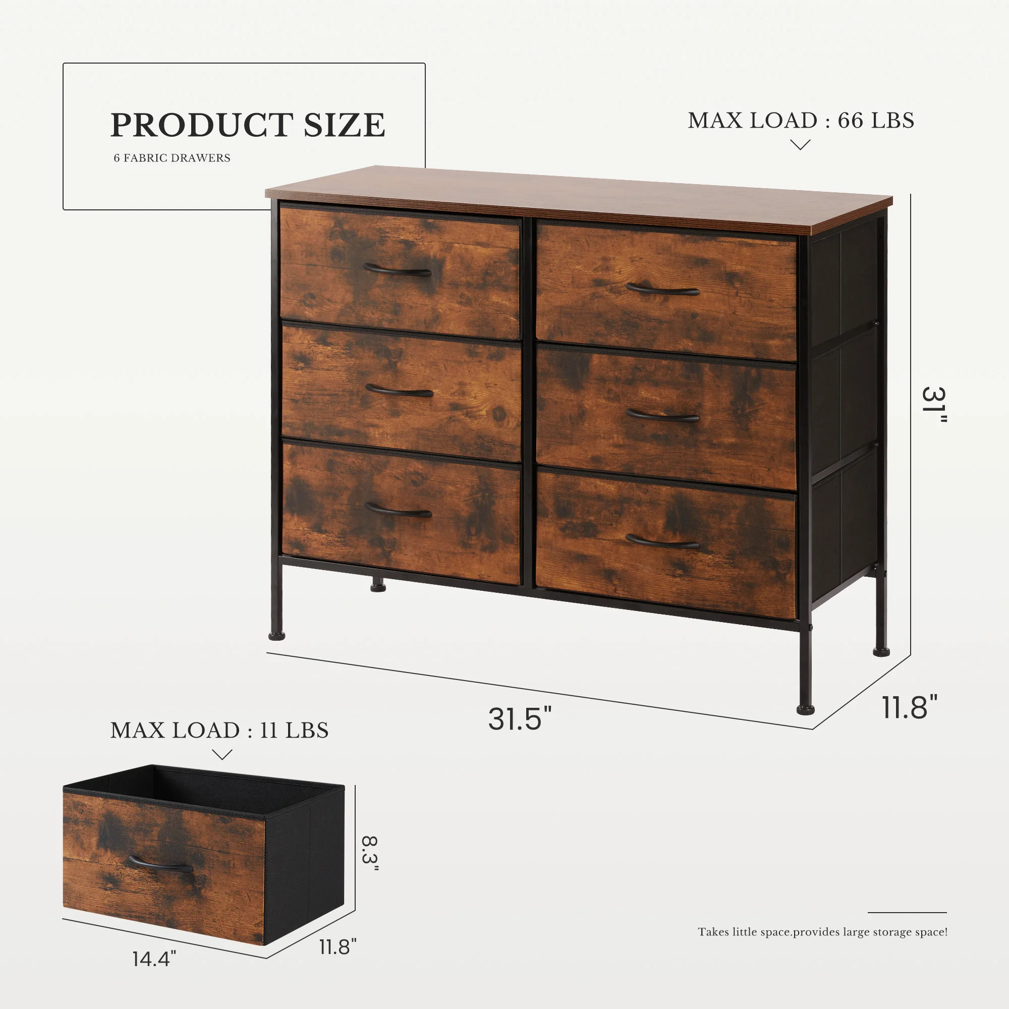 MCQ Living Room 6 Drawers Fabric Cabinet Beside Nightstand Dresser Tables Storage Closet Chest Clothes Display Of Furniture