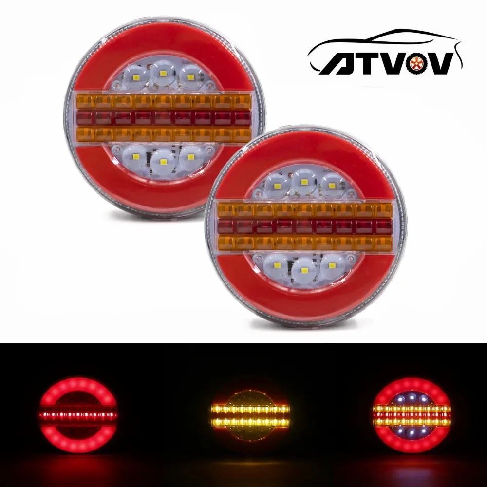 ATVOV 1 Set 12V 24V Truck Trailer LED Round Rear Tail Light Dynamic Flashing Flow Trun Signal Brake Stop Lamp Lorry Bus Truck