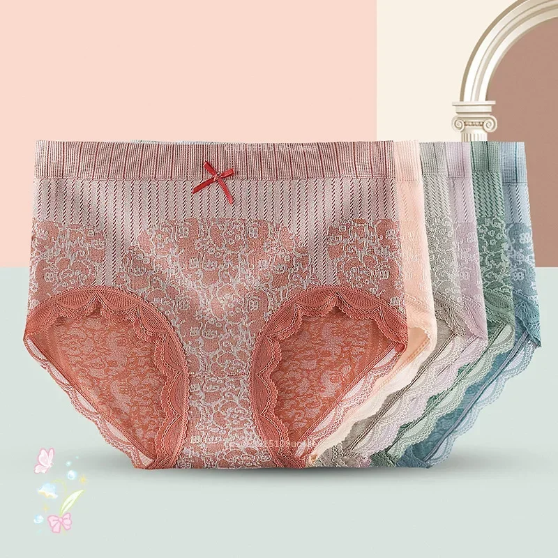 

Кружевное нижнее белье, высокая эластичность, чистый хлопок, антибактериальные дышащие, удобные, изысканные женские треугольные брюки с бантом