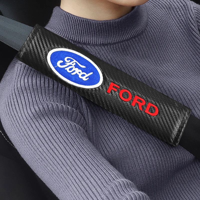 1/2PCS Car Logo Seat Belt Shoulder Pad Leather Protector Pad For Ford Fiesta ST Focus Edition Puma X Mondeo Ecosport Accessories - view 5