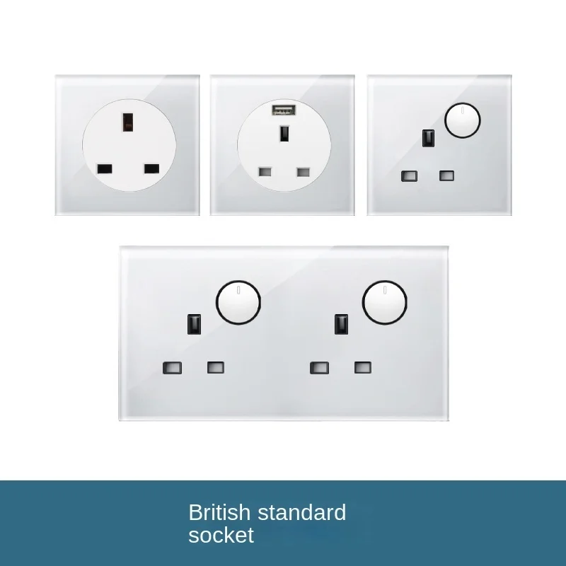 

86 mm 146mm 13 15 16A British Standard British square corner plug European French socket with dual USB switch