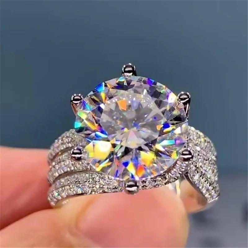 

Модное кольцо из платины PT950 с муассанитом 5 карат, трехрядное, с четырьмя крапанами, для женщин, благородное и роскошное украшение на каждый день.