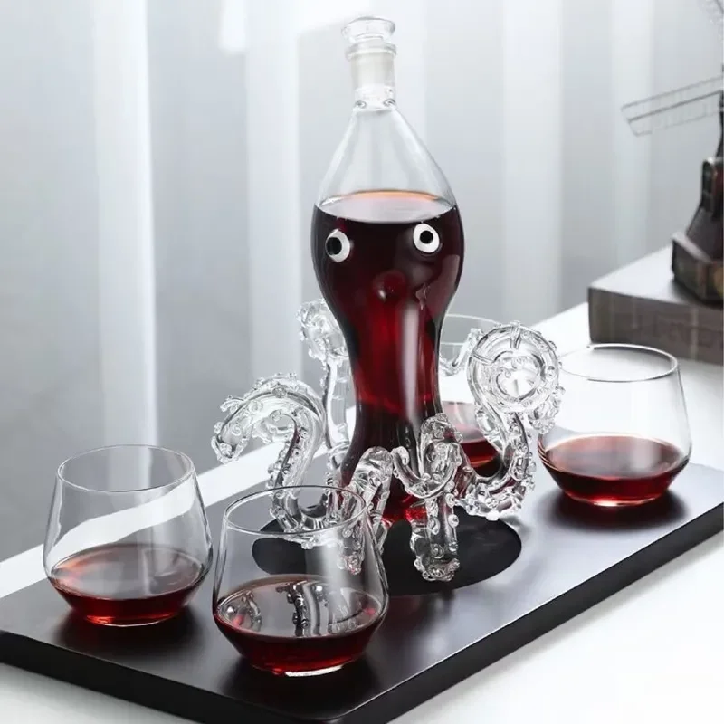 Creative Octopus Shaped Glass Decanter Transparent Wine Dispenser With Lid Household Craft Carafe For Red White Wine Serving