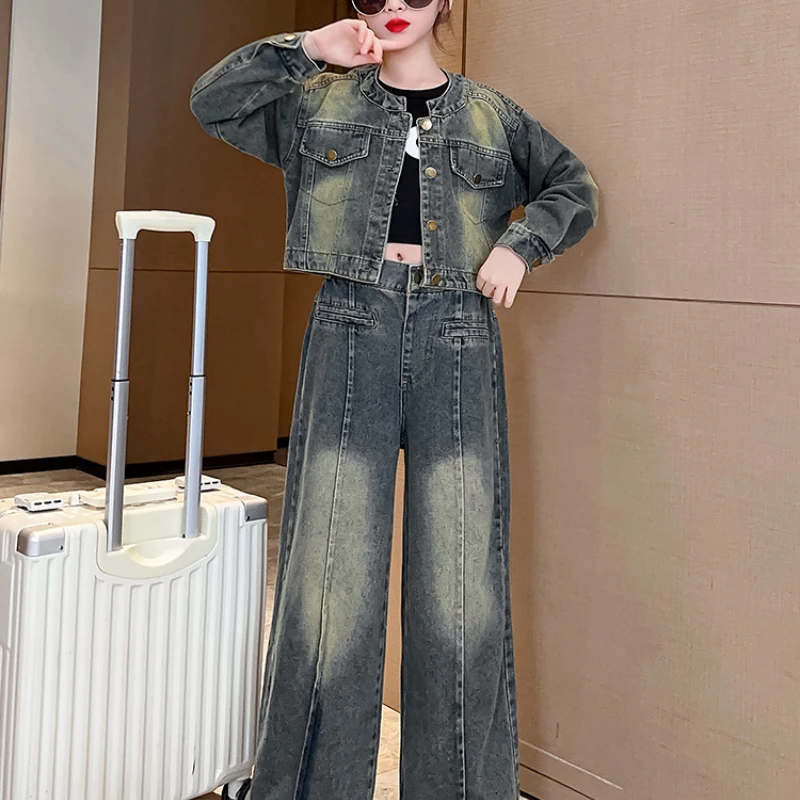 Girl Two Piece Set 2024 New Autumn Western Style Korean Fashionable Denim VersatileTrendy Fashion