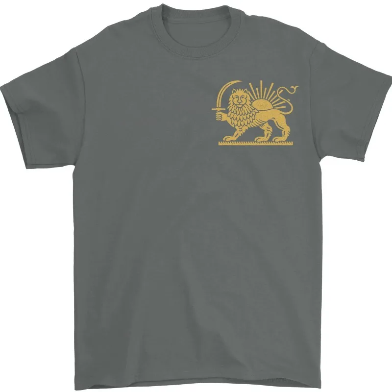Minimalist Persian Lion & Sun T-Shirt Men's Black Chest Logo Graphic Tee Vintage Iranian Heritage Symbol Top Casual Daily Wear