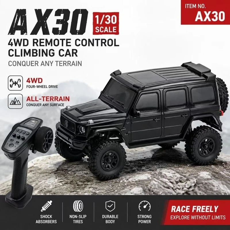 AX30 RC Climbing Car 1/ 30 Scale Realistic Off Road All Terrain Durable Non Slip Tires Shock Absorbers Gravel Road