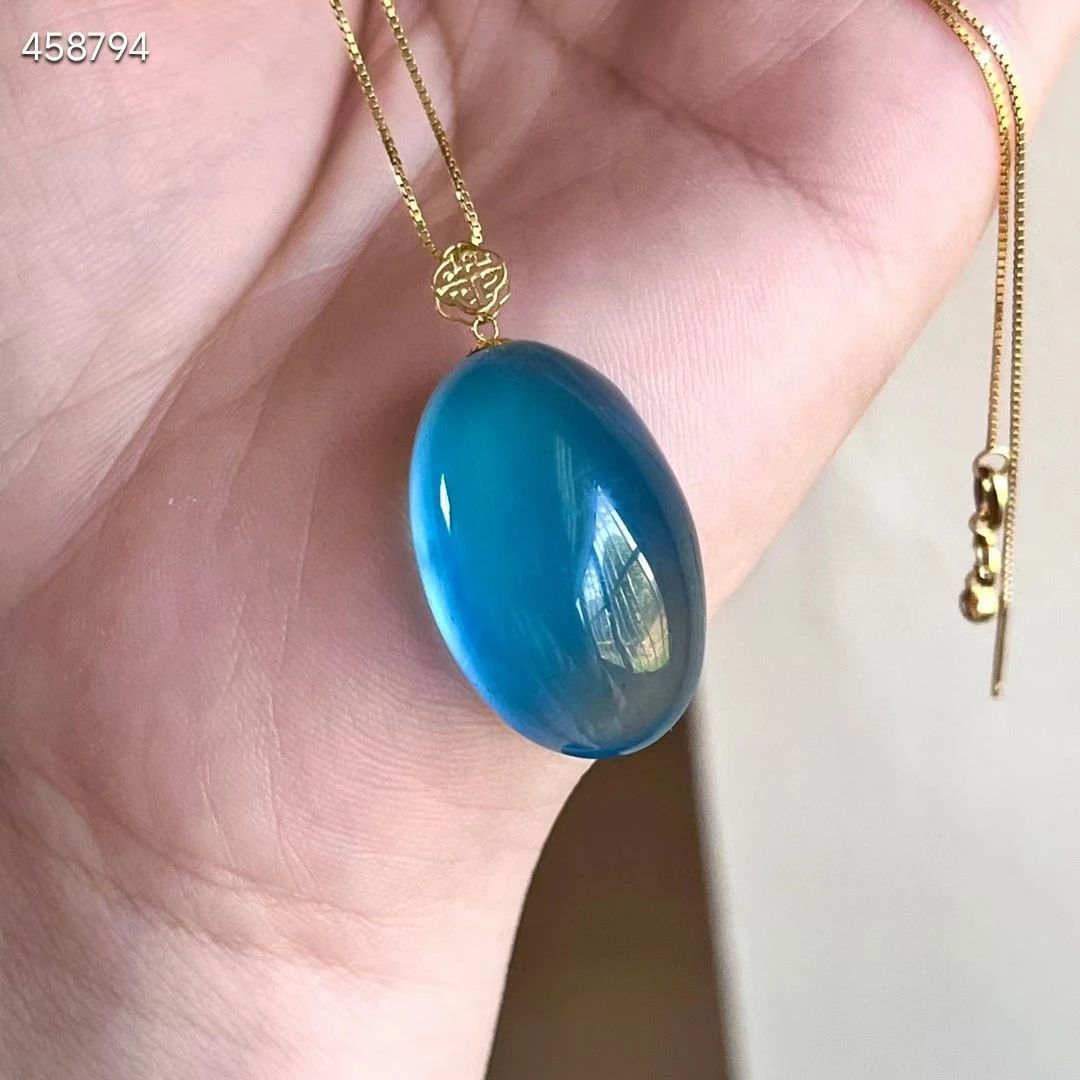 

Natural Blue Aquamarine Quartz Pendant Brazil 27.5*17.2*14mm Jewelry 18K Gold Deep Blue Round Aquamarine Oval Necklace AAAAA