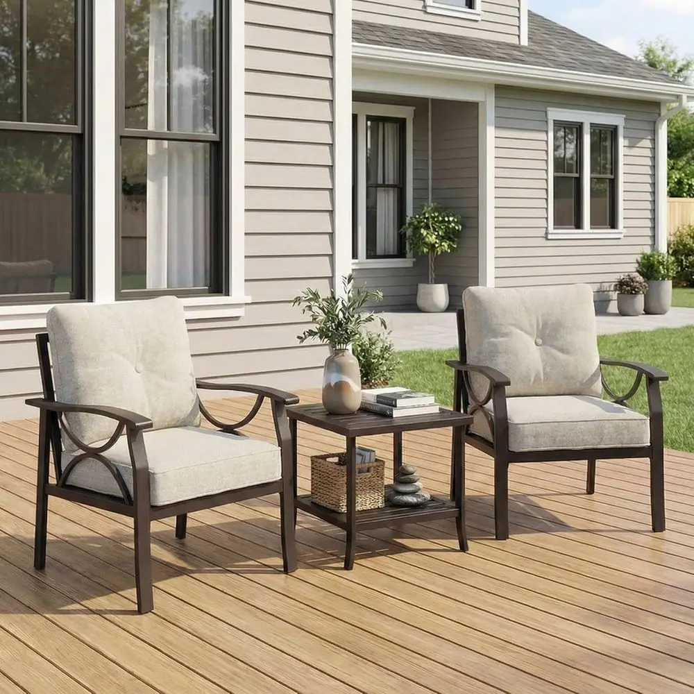 

Комплект уличной мебели для патио, 3-предметный комплект для патио с приставным столиком или для террасы, сада, двора, бежевый