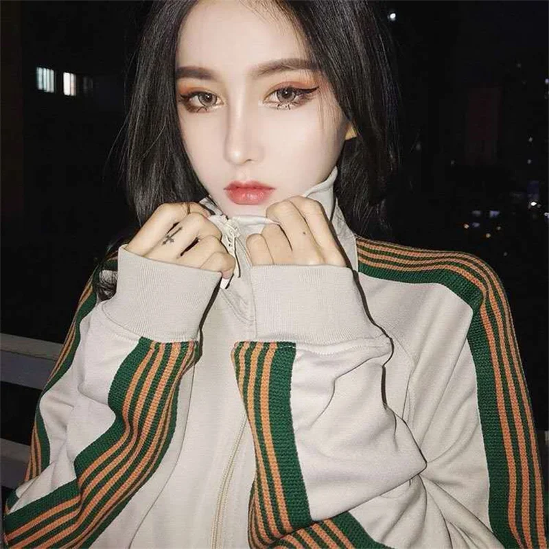 Autumn Black Nee dles Embroidery Stripe Zipper Jacket AWGE Jacket Best Quality Mens Womens Loose Fit Casual Sweatshirt