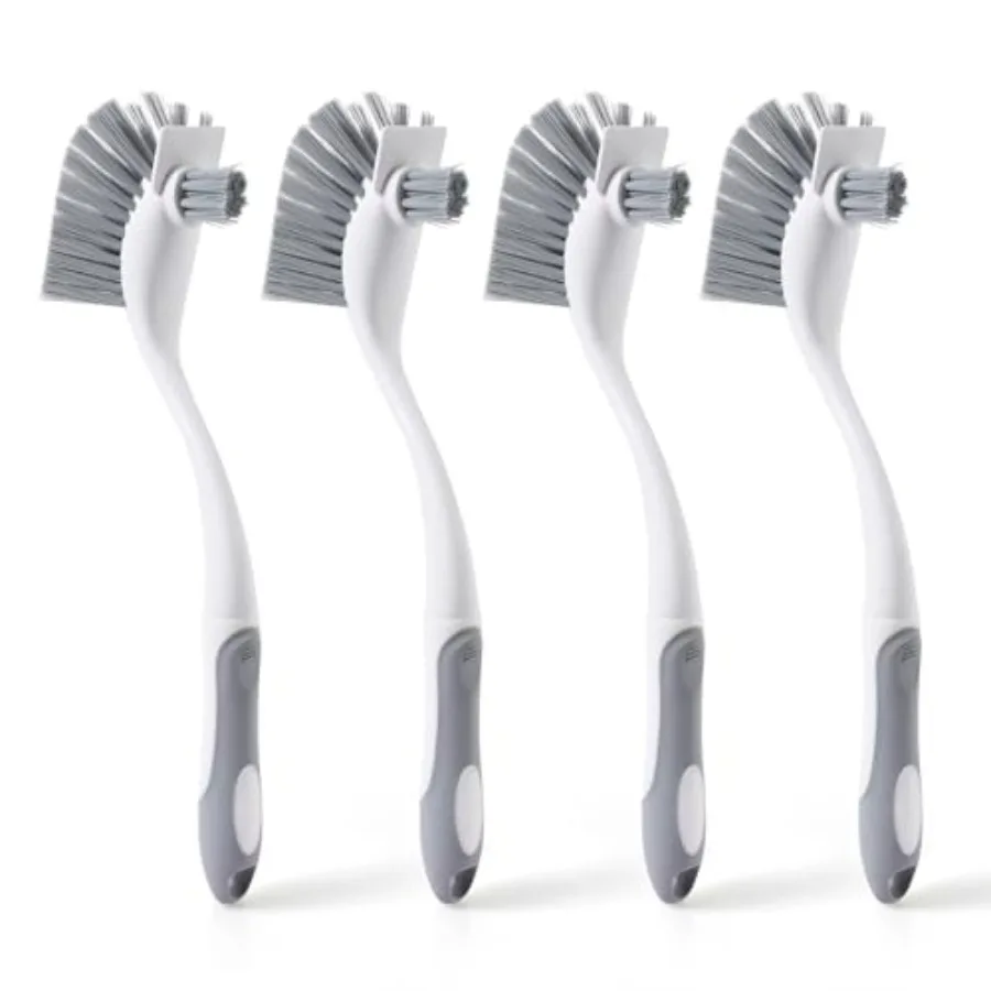 

4-Pack Heavy-Duty Dish Scrub Brushes with Stiff Non-Scratch Bristles and Long Handle - Multi-Purpose Kitchen Cleaning Brushes f