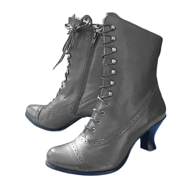 

Winter Lace Up Ladies High Heel Shoes Motocycle Boot Victorian Boots Women Fashion Pointed Toe Thick Soled Short Boot 2025