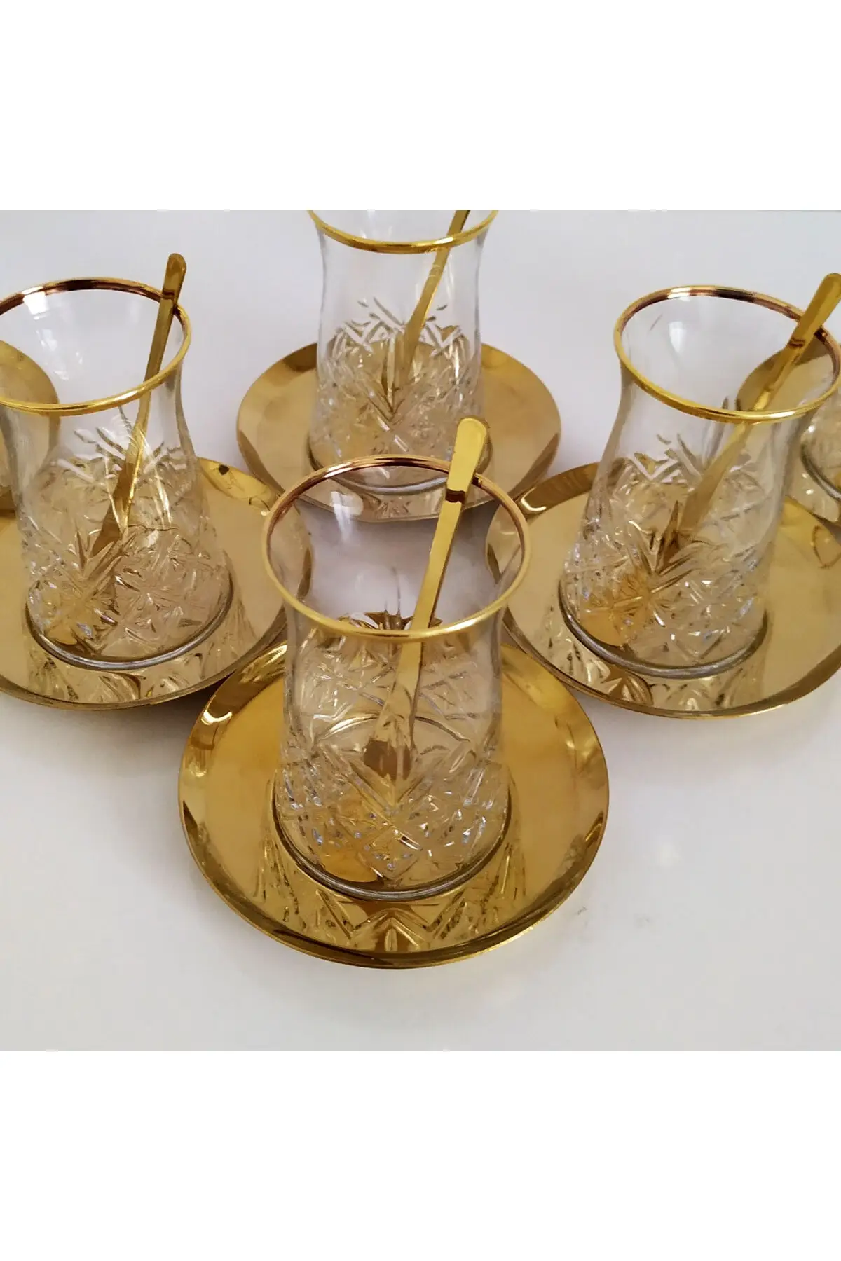 DOLBOVI Pasabahce 42891 Timeless Gold Tea Cup And Steel Gold Plate Takımı-6 Personality English Tea Glass Cup