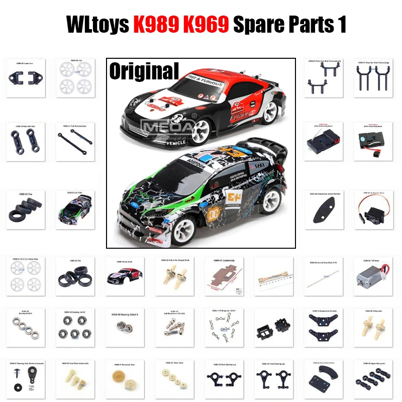 WLtoys 1/28 K989 K969 RC Original Spare Parts Car Shell Bearing Receiver Front/Rear Steering Cups Body Pillar Wheel Tire Parts 1