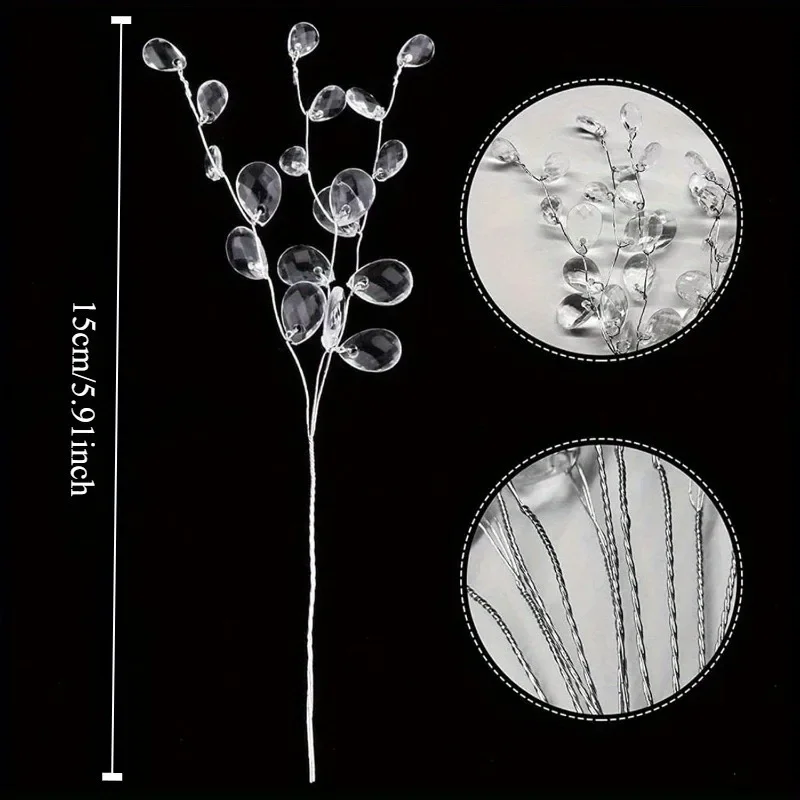 20pcs Acrylic Bead Flower Stems with Crystal Drops Versatile Beaded Twig Picks for Wedding Decor and Craft Jewelry Flower Charms