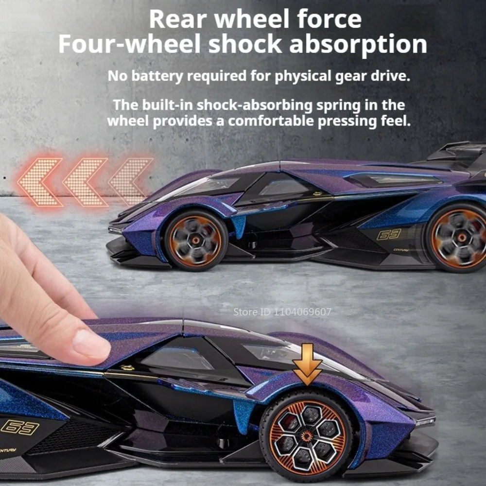 1:18 v12 svj63 modelo de carros esportivos de brinquedo, metal fundido, absorção de choque, direção da roda dianteira, puxar para trás, supercares requintados para crianças