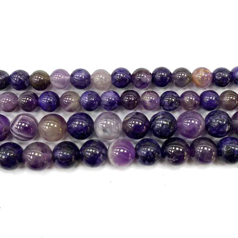 Fine Round Natural Gemstone Beads Mix Charoite Amethyst For Jewelry Making DIY Women Bracelet Necklace Charms 6/8/10MM 15''