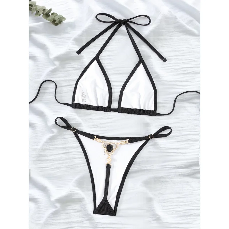 نمط جديد قطعتين ملابس السباحة النسائية بيكيني مثلث حقيبة الملحقات مثلث سلسلة الزينة