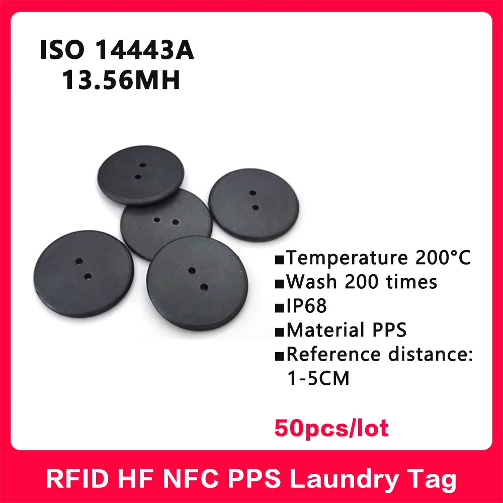 

RFID HF NFC Laundry Tag 13.56MHz High Temperature Resistant PPS-button RFID Tags Smart Card ISO14443A 50pcs/Lot