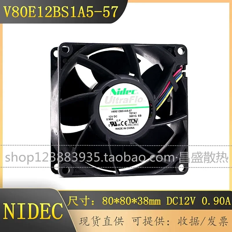 for Nidec V80E12BS1A5-57 12V 0.9A 8CM 4-Wire Temperature Control Speed Measurement Cooling Fan