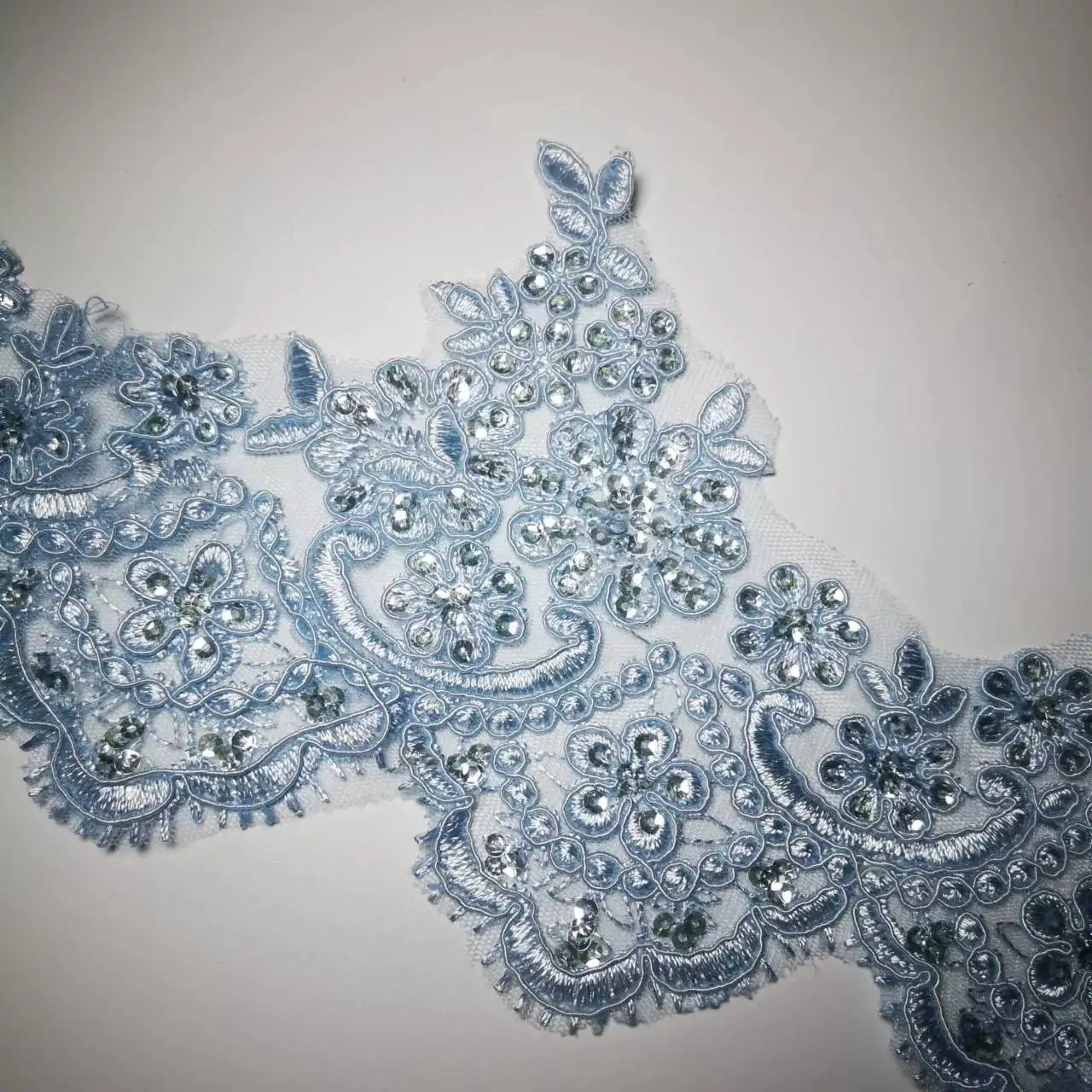 1Yard 13cm wide Hot Sale sky blue Lace Trim Luxury Embroidery Lace Fabric for Wedding Dresses