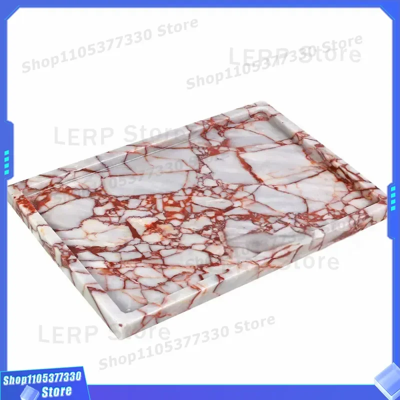 Rectangular Karakata Marble Serving Tray Polished Natural Stone Waterproof Decorative Platter for Fruit Jewelry Villa Home