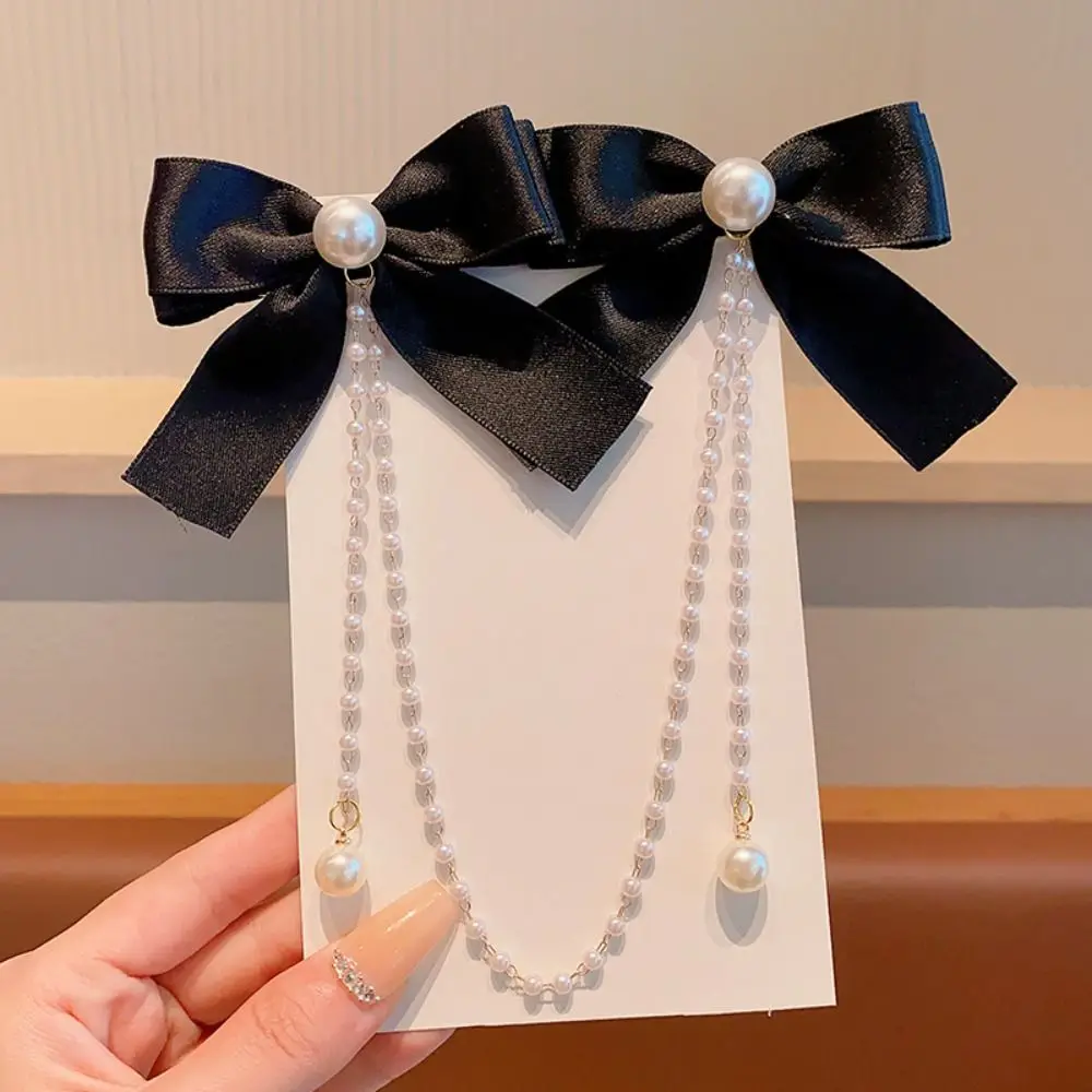 

Tassel Bowknot Hair Clip Hair Side Clip Korean Style Bow Tassel Hairpin Ponytail Clip Pearl Chain Ribbon Bow Barrettes New Year