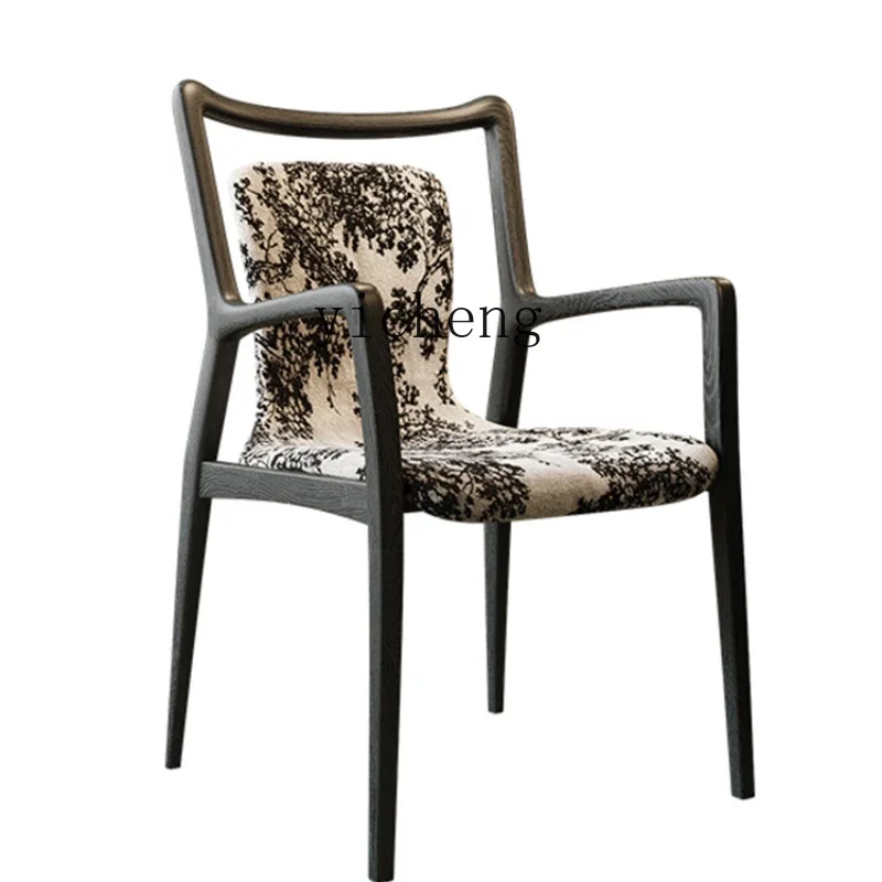 

ZWS. Solid wood dining chair wabi art back armrest ash wood chair