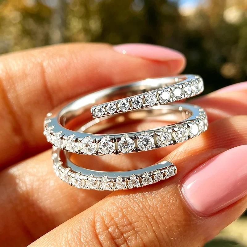 NASIA Gradient Gems Moissanite Rings for Women Open Stackable Ring Engagement D Vvs1 S925 Sterling Silver Promise Band 2026