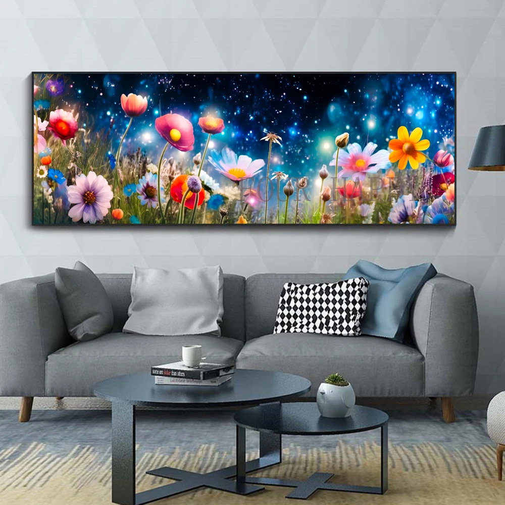 5D DIY Large Diamond Painting, Cross Stitch, Landscape Wall Art, Full Round Drill, Embroidery Home Decor, Dream Flowers