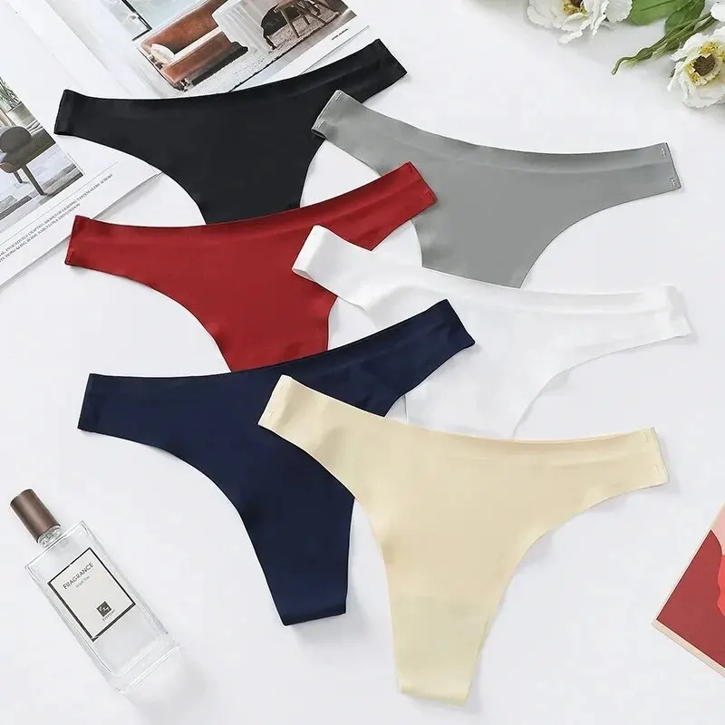 6Pcs Simple Underwear For Women Seamless Solid Color Comfort Thong Briefs Ladies Elastic Breathable Panties Sport Bikini M-XL