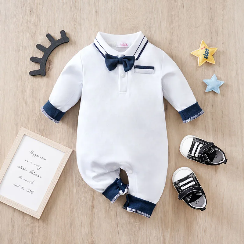 Newborn Baby Romper Spring and autumn long sleeve Bow tie gentleman baby romper Unisex Baby Pajamas 0-18 months Comfort Clothes