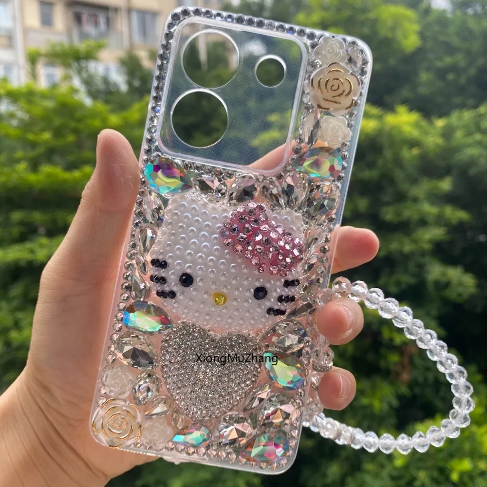 Hello Kitty Diamant-Blumen-Handyhülle für Xiaomi Poco M8 Power M7 Pro M6 M5 F8 F9 Pro F7 F6 F5 X7 X6 X5 X4 X3 mit Handschlaufe – Detail 5