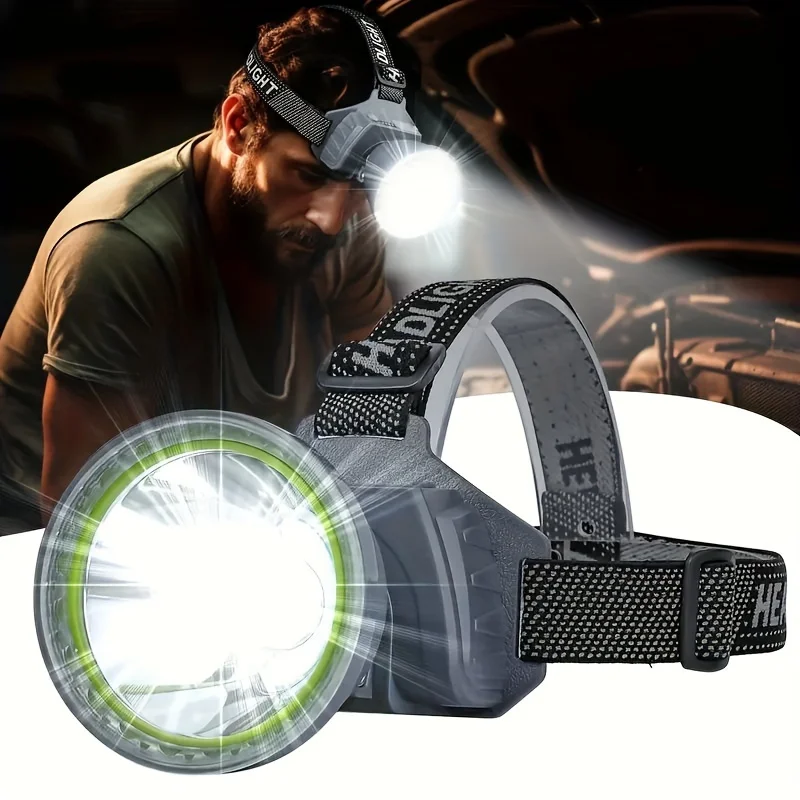 LED Rechargeable Headlamp Bright Spotlight Flashlight Waterproof 90°Angle Adjustable Headlight for Outdoor Camping Fishing