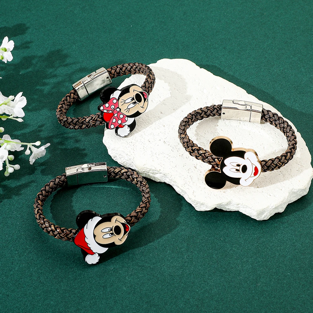 Disney Anime Cartoon Mickey Mouse Bracelet Sweet Cute Minnie Mickey Mouse Bangle For Friends Birthday Jewelry Gifts