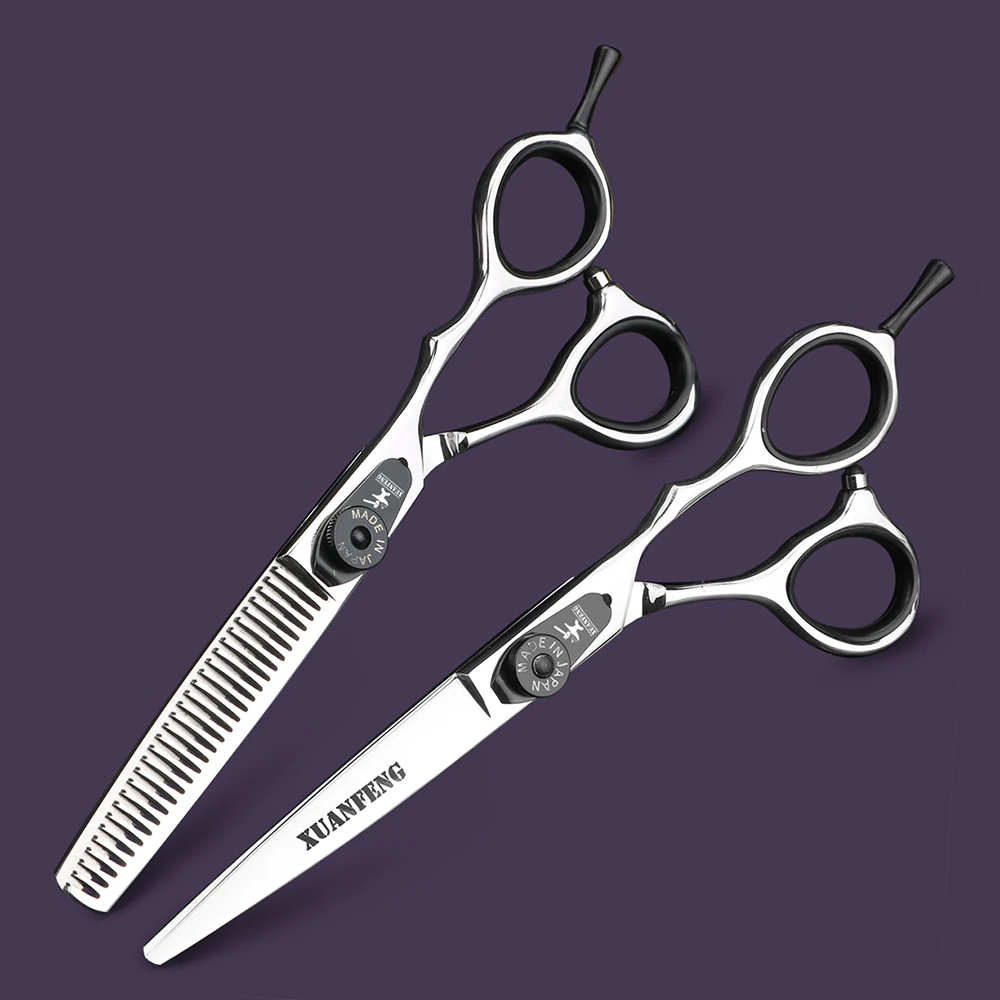 Spring clip screw double color hair scissors 6 inch 9cr18 steel barber cutting scissors and thinning scissors