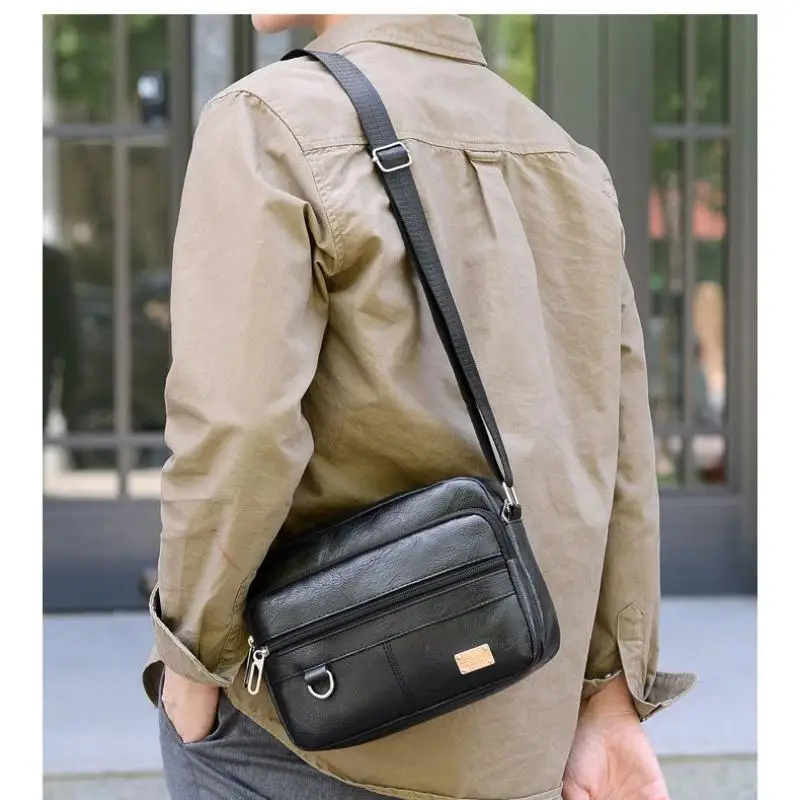 Leather Men's Sling Bag Messenger Shoulder Crossbody Bags Large Capacity Handbags Multifunctional Work