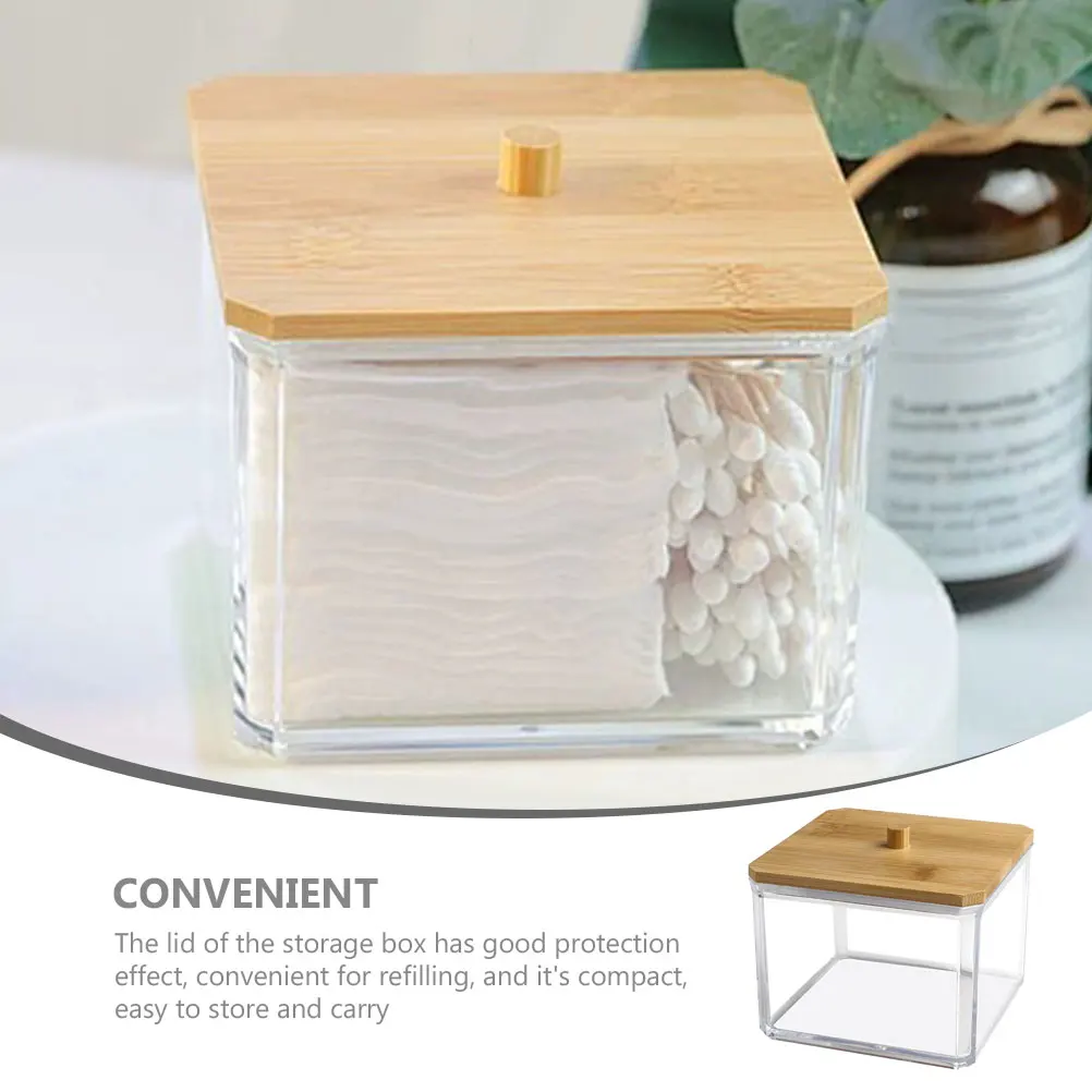 

Acrylic Bamboo Storage Box for Cotton Swabs Pads Makeup Sponges Home Cotton Swab Organizers Organization Transparent Container