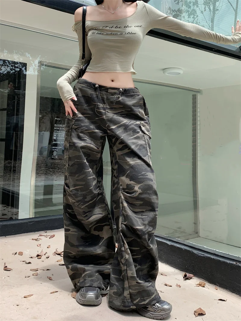 

Fall/Winter New Arrival Low-Rise Pant Camo Drawstring Women's Sweatpants Y2K Style Women's American Streetwear Loose-Fit Pants