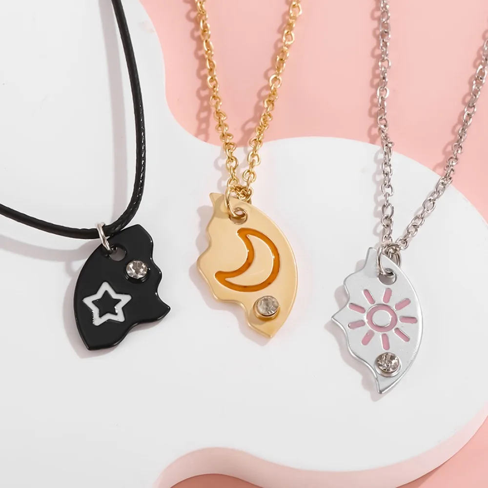 3pcs Pizza Shape Sun Star Moon Necklace Creative Electroplate Best Friend Necklace Jewelry Necklace Combination