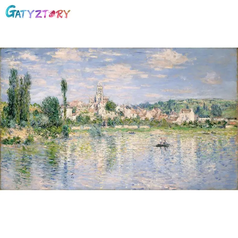 

GATYZTORY Paint By Number Lake Wall Art DIY Frame Picture By Numbers Tree Acrylic Canvas Painting For Decoration 50x65cm