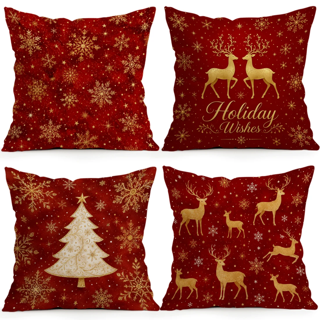 Gilded Snowflake Reindeer Christmas Cushions Pillowcase Polyester Cushion Cover Throw Pillow Pillowcover Home Car Sofa Decor