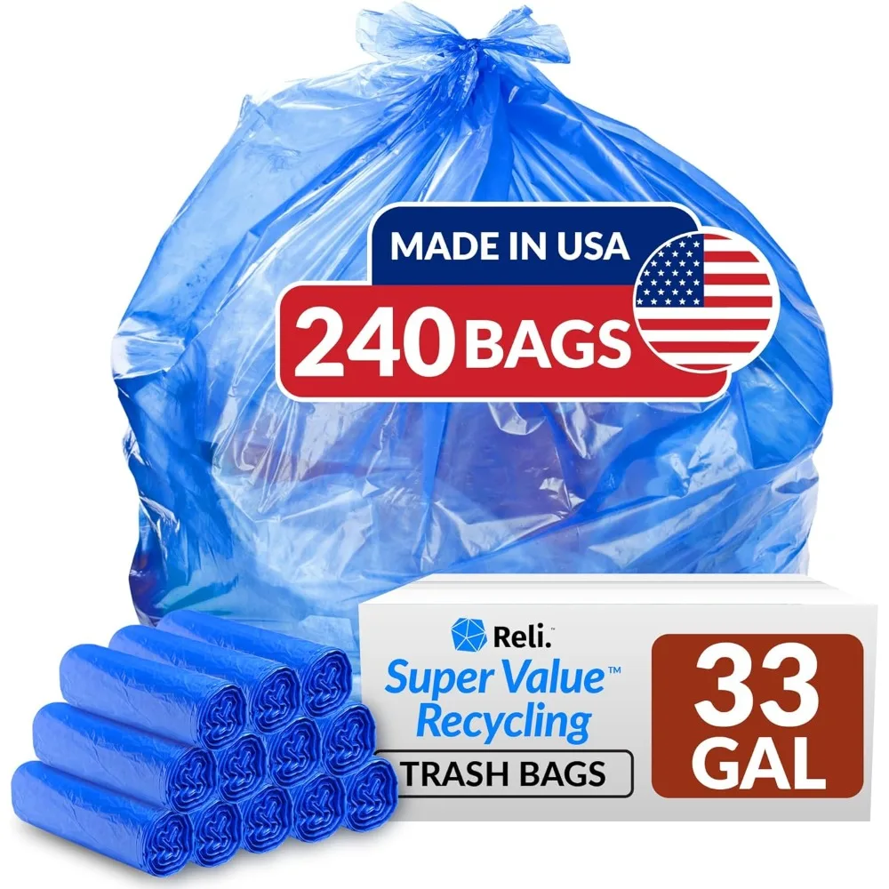 

SuperValue 33 Gallon Recycling Bags (240 Count, Bulk) Blue Trash Bags 30 Gallon - 33 Gallon Garbage Bags