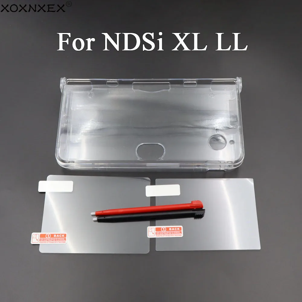 1Set transparente Kristall-Schutzhülle für NDSi XL LL, harte PC-Hülle mit Stylus-Touch-Stift und Displayschutzfolie