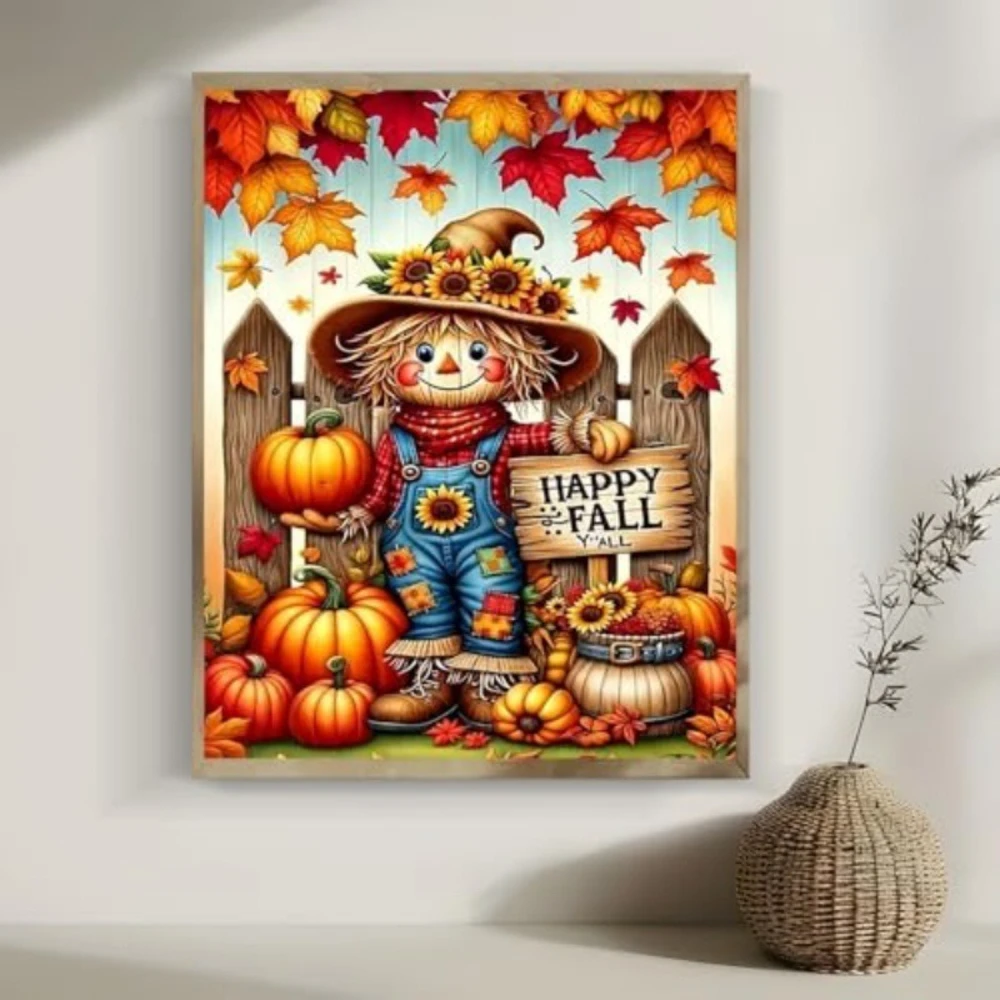 

Adult Happy Autumn Scarecrow Diamond Painting Set 5D Pumpkin Diamond DIY Diamond Dot Painting Home Office Decoration Ornament